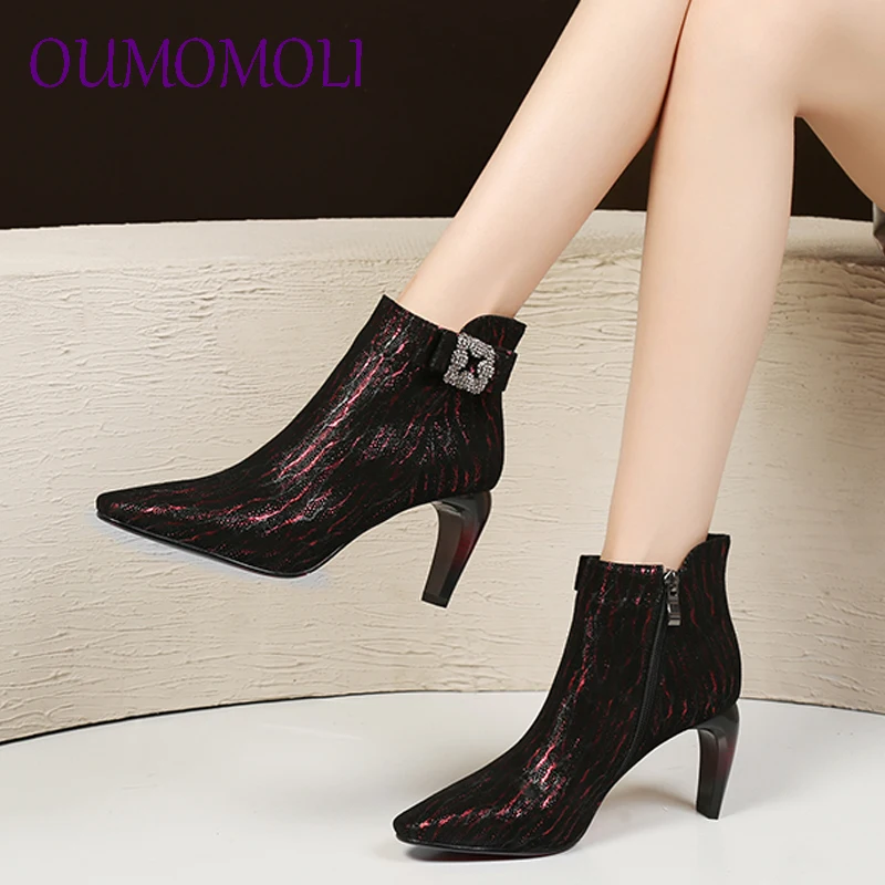 

2019 women ankle boots Sheepskin zippers crystal high heels boots autumn winter short plush warm boots size 34-39 y594