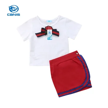

1-5Y 2019 Summer Fashion Toddler Kids Baby Girls Bow Flower Tie T-shirt Tops+Skirt 2PCS Outfits Children Girls Clothes Set