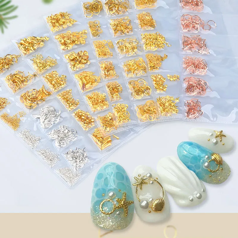 

1Pack 3D Nail Art Decorations Gold Silver Mixed Hollow Metal Frame Ocean Seashell Metallic Studs Rivets DIY Manicure Accessories