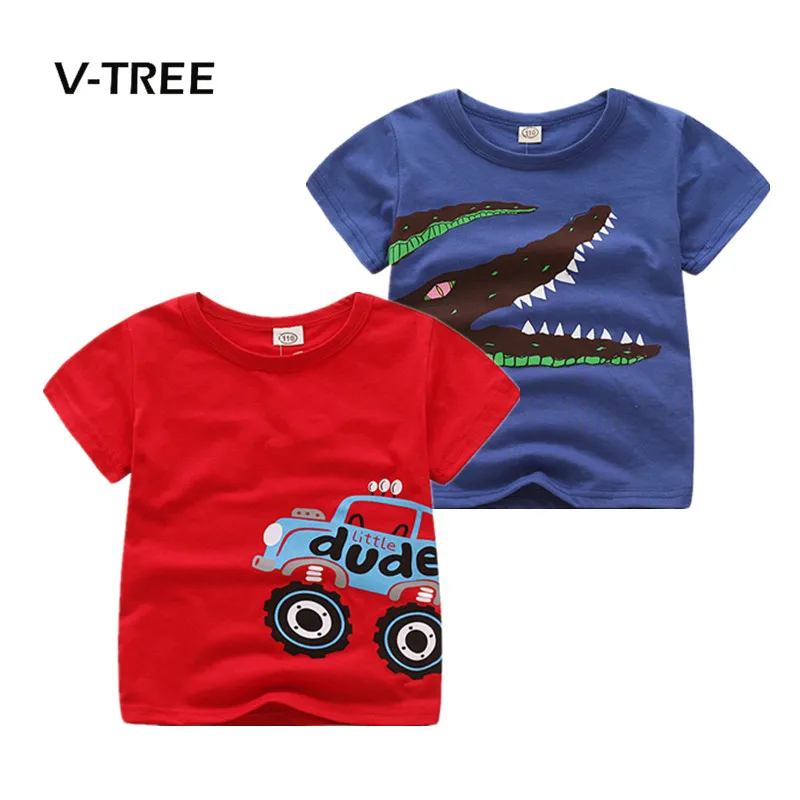 V-TREE été coton t-shirt pour garçon voiture impression garçons t-shirt mode enfants bébé hauts t-shirts enfants marque vêtements 2-8 ans