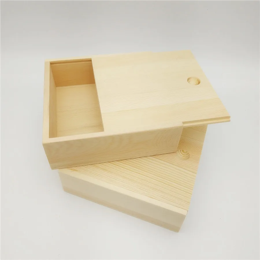 Квадратная деревянная коробка для бизнес-подарка, твердая деревянная посылка, настольная домашняя коробка для хранения с раздвижной крышкой 12*11*4,2 см, 2 шт