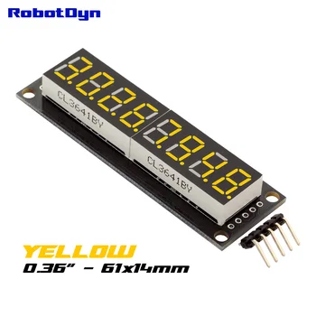 

8-Digit LED 0.36" Display Tube (decimal), 7-segments YELLOW color, 74HC595, disp. size 61x14mm