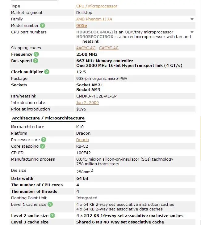 Процессор AMD Phenom II X4 905E X905E 65 Вт четырехъядерный процессор AM3 938 cpu рабочий настольный процессор