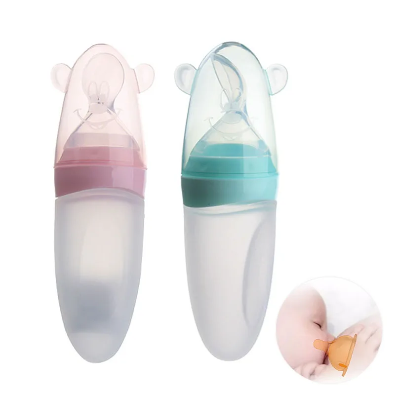 

2019 90ml Baby Squeeze Spoon Silicone Feeding Cup Cups Scoop Rice Cereal Feeder Silicone Baby Drinker Medicine Extrusion Tools