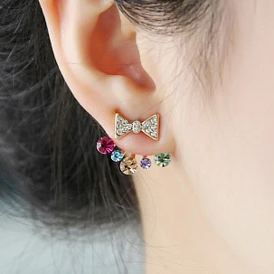 

2019 New Wholesale Fashion Jewelry Colorful Crystal Rainestone Bowknot Stud Earrings Gold-color Crystal Butterfly Earring 1E439