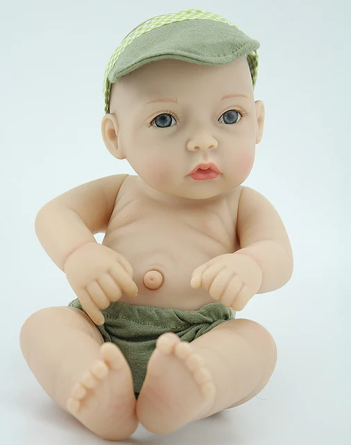 28cm Boy/girl Reborn Baby Doll Green Clothes+Hat Bath Toy Baby Doll