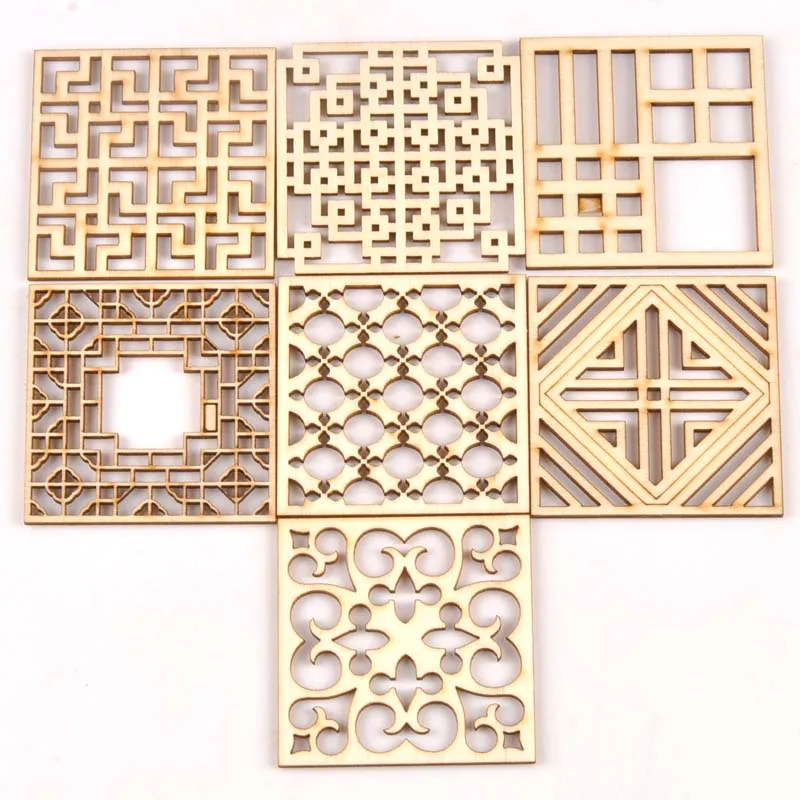 5Pcs/set Wood Handicraft hollow square DIY Wooden Crafts Scrapbookings Accessories Embellishment decorations 70mm MT1933