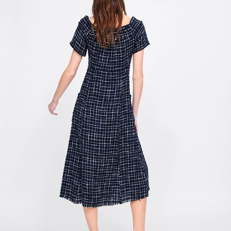 Heydress короткий рукав платье из твида Винтаж в клетку женский сексуальный Разделение длинное платье Повседневное Ретро Леди Кнопка Maxi Dress Vestidos
