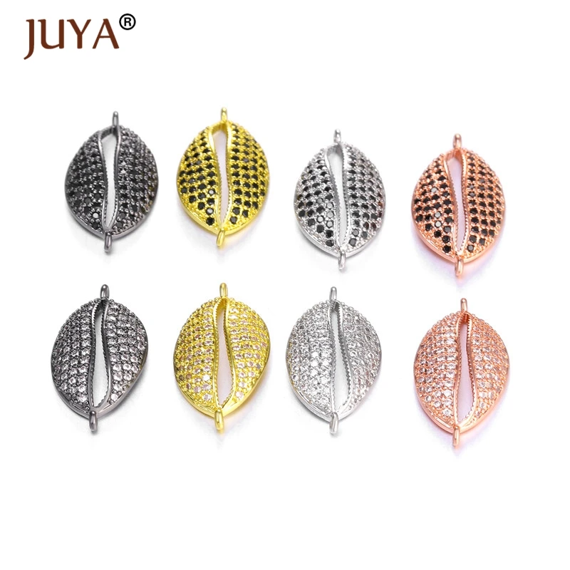 

Juya NEW Copper metal inlaid Black / Clear Zircon Shell Connectors for Jewelry Making Bracelet Accessories DIY Handmade 21x12mm