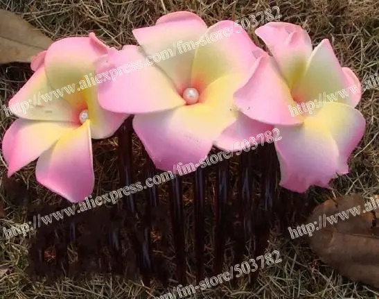 200 шт Гавайский цветок Плюмерия пена расчески цветы разного цвета заколки для волос(три цветка