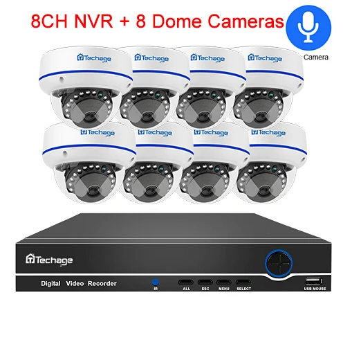 Techage H.265 8CH 1080P POE NVR комплект CCTV система безопасности 2MP аудио запись Крытая купольная ip-камера комплект видеонаблюдения 2 ТБ HDD - Цвет: 8CH NVR and 8 Camera