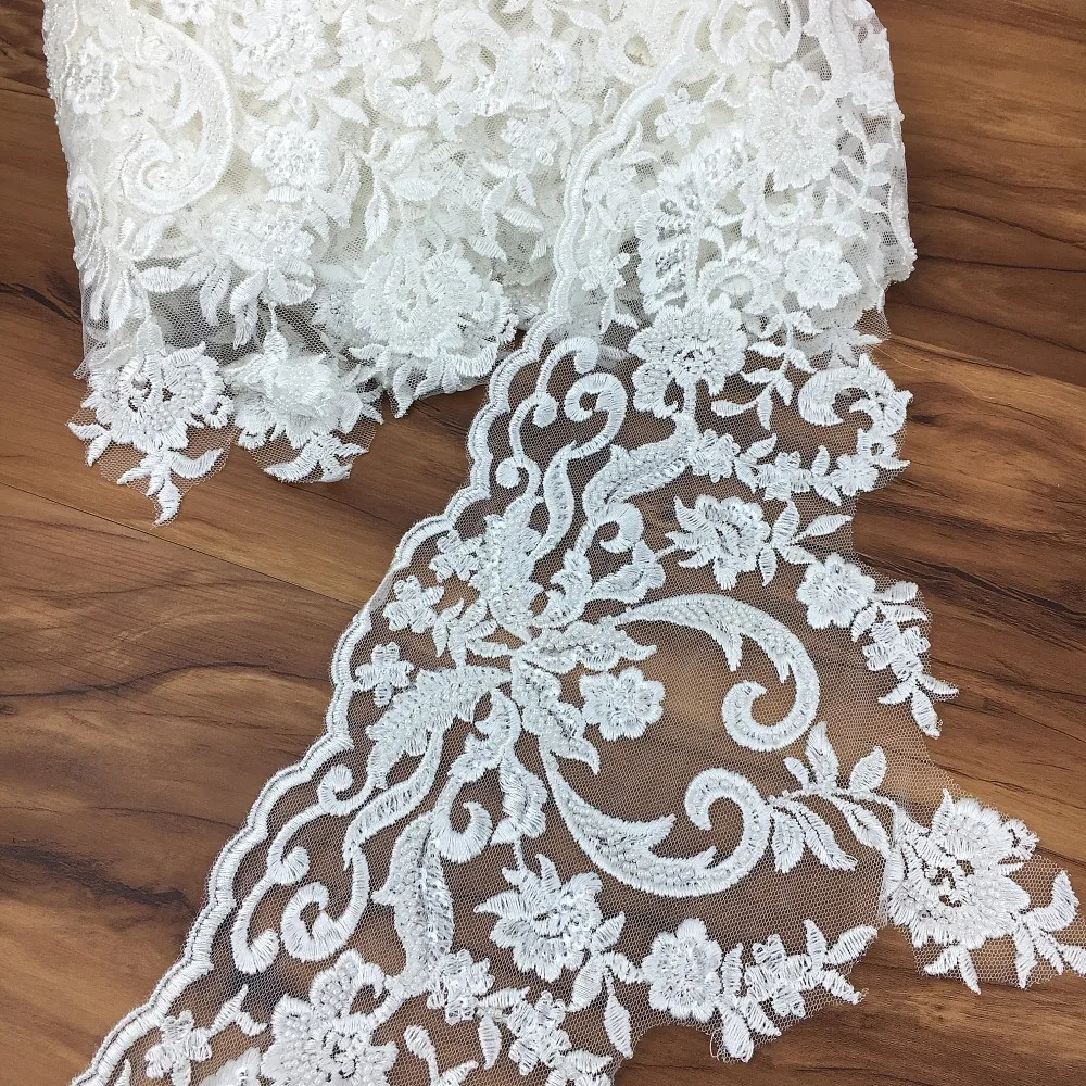 2yard Embroidered Sequin Trim Applique Mesh Lightning Dentelle Lace