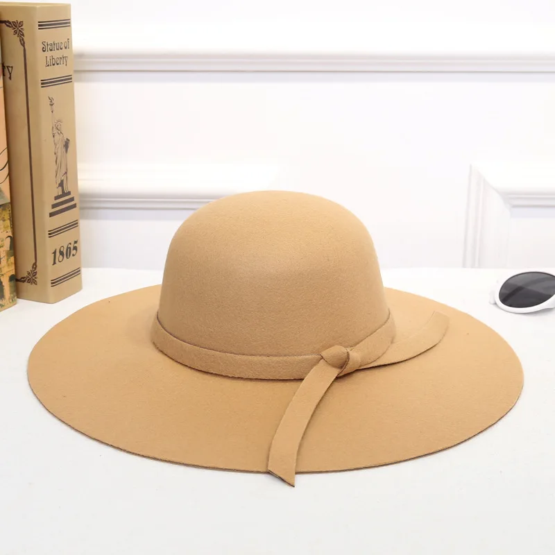 Women's Hat Cap Woman Classic Retro Jazz Warm Ladies Fedora Bucket Cotton Sweet Caps Wide Brim Top Sun Hat Trendy Vintage - Цвет: Khaki