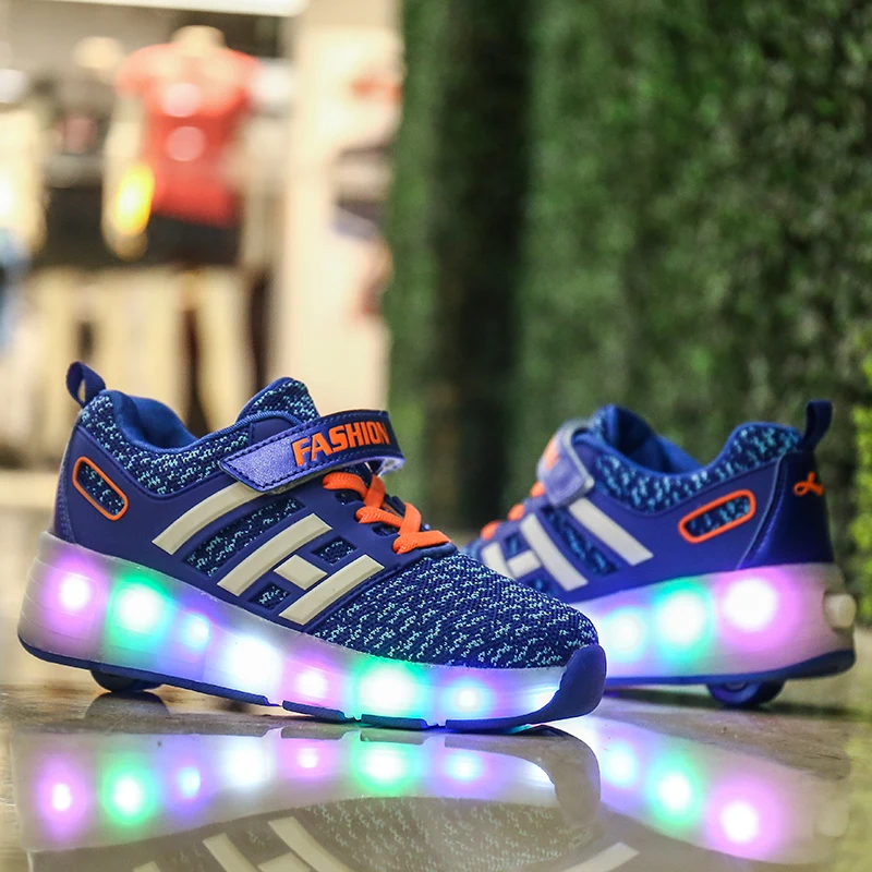 30% قبالة جديد أطفال أحذية التزلج الأسطوانة مع واحد/اثنين عجلة الصبي فتاة تنفس الشارع حذاء رياضة LED مصباح حذاء الأطفال في الهواء الطلق المدربي...