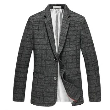 

Fall Spring Fashion Men Plaid Grey Single Breasted Wool Slim Blazer Coat , 2018 Autumn Fit Full Sleeve Woolen Blazers For Man