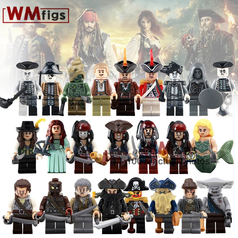 

Single Jack Sparrow Pirates of the Caribbean Ghost Shark Zombie Captain sailor Bricks Building Blocks Toys for Children Gift
