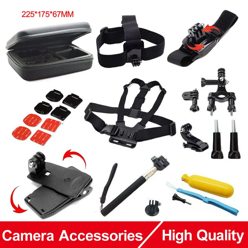 

Action Camera Accessories Set for Gopro Collection Bag Chest Strap Head Belt Monopod 360 Rotation Tripod Mount Hero SJCAM SJ4000