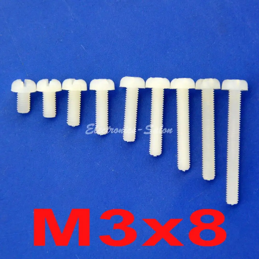 

(100 pcs/lot ) Metric M3 x 8mm Nylon Phillips/Slot Pan-Header Screw.