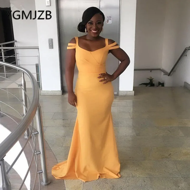 

Cheap Long Bridesmaid Dresses 2019 Mermaid V-Neck Spaghetti Strap Elastic Satin Women Custom Made Formal Wedding Party Dress