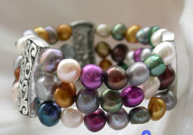 

8" 9mm multicolor baroque FW pearl bracelet @^Noble style Natural Fine jewe SHIPPING new >>free shipping