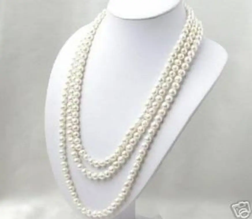 

shipping Super long 7-8mm White Akoya Cultured Pearl Necklace 80"AA+00111