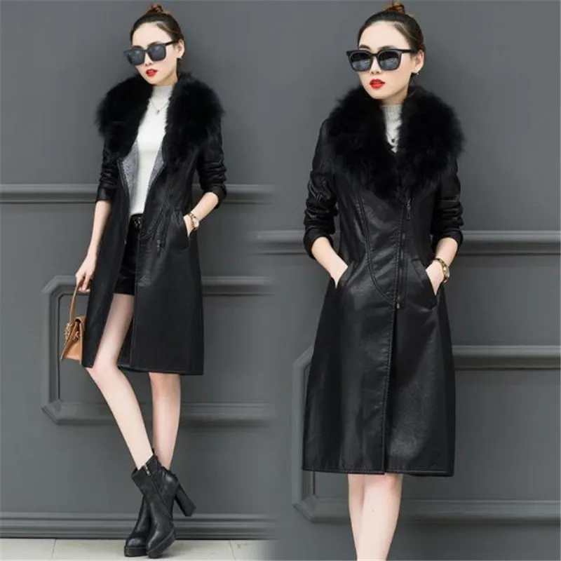Femme Daim Long La Coupe Moto Nouvelles Taille Collar Hiver Femmes 337 gray 4xl Cuir Plus Collar Manteau Veste M En vent Faux Mode Black Fur bImfY6g7yv