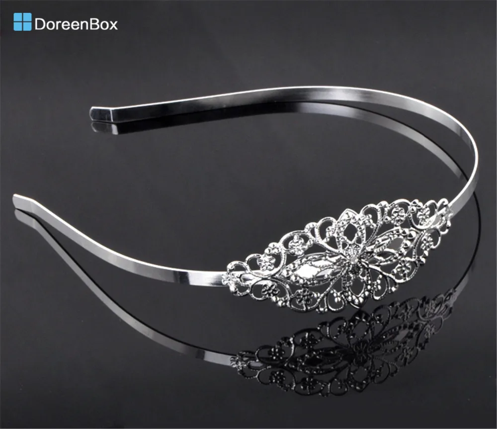 

Doreen Box hot- 5PCs Silver color Filigree Flower Headbands Hair Band 38cm long, 4.7mm wide (B20784)