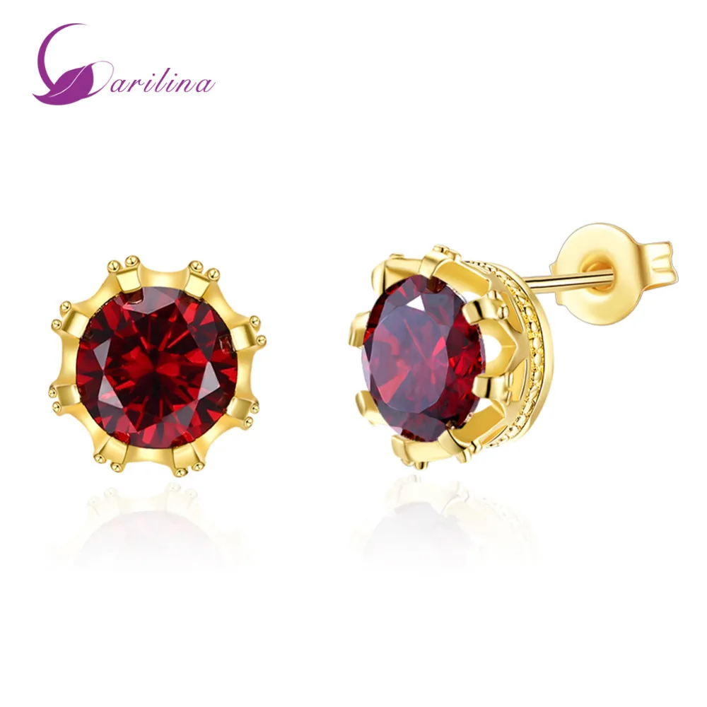 

Gold earrings fashion trend earrings Korean version of Red Cubic Zirconia stud earrings E2062