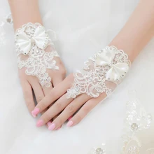 Новое поступление, белые стразы, кружевные короткие перчатки для невесты с цветочным бантом без пальцев