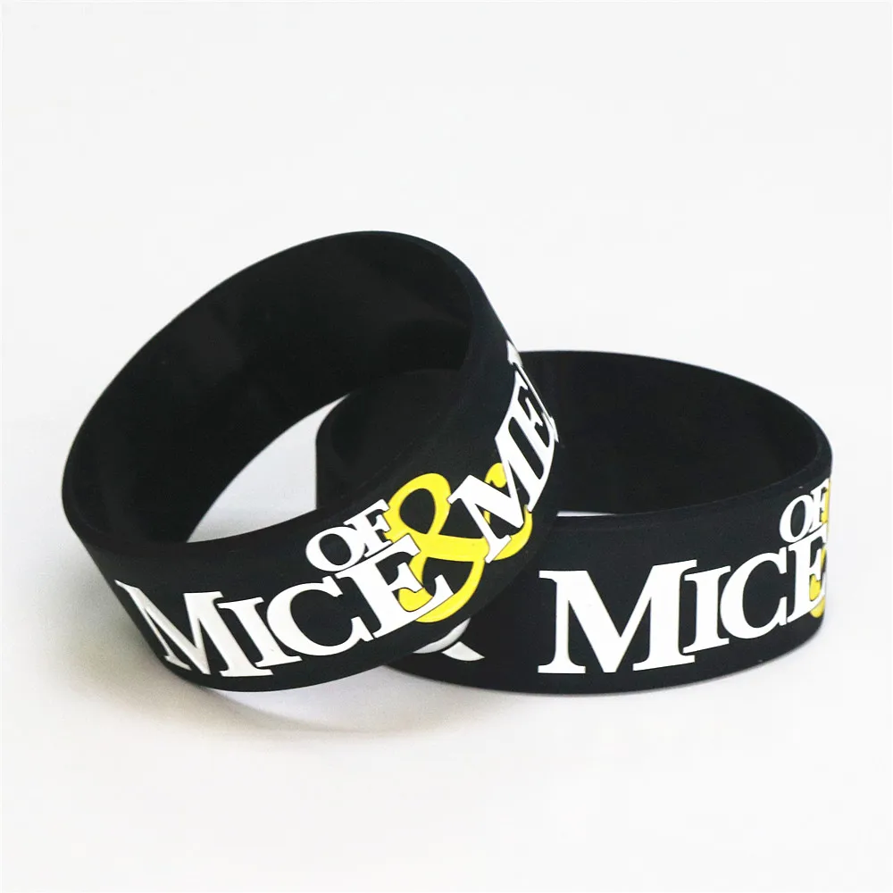 Fashion 25PCS Black Color OF MICE & MEN Silicone Wristband Wide Debossed Rubber Bracelet& Bangles Gifts Wholesale SH089