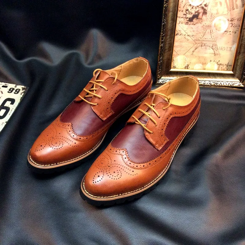 M-anxiu Mens Fashion Brogue Shoes Carved Lace Spell Color Shoes Dress Shoes Men's Business Casual Shoes 38-43