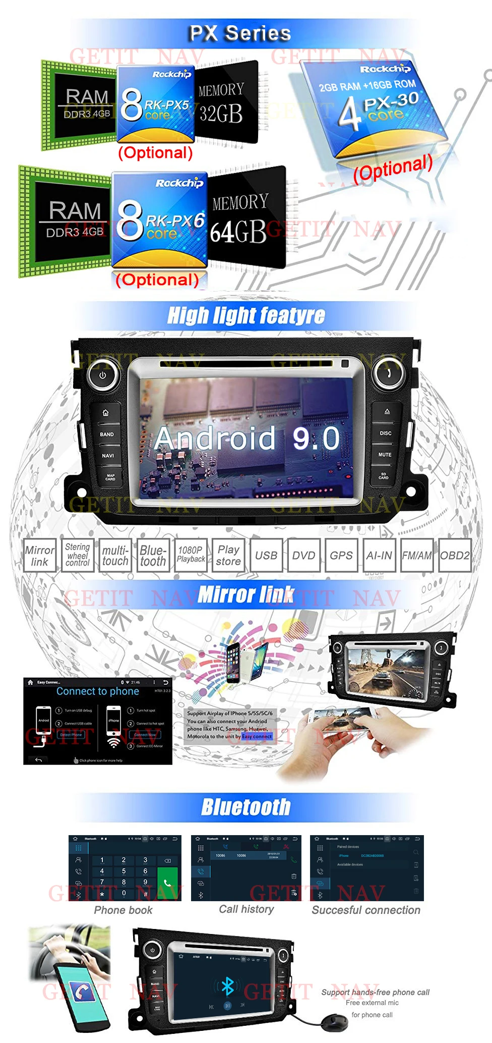 Discount Android 9.0 Car DVD Player For Mercedes Benz Smart 2012 2013 2014 2015 2 Din Car Radio Multimedia GPS Navi Stereo WIFI 1