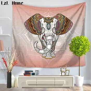 

LzL Home 3d Polyester Indian Elephant Tapestry Aubusson Colored Printed Decor Mandala Religious Boho Wall Carpet Beach Blanket