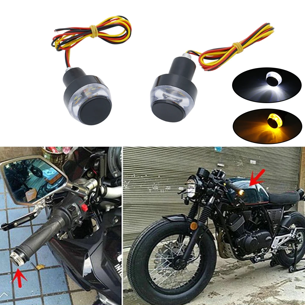 Black 2 PCS Motorcycle Amber LED Handle Bar End Indicator Grip Plug Turn Signal Light For 22mm Handlebar Moto (13)