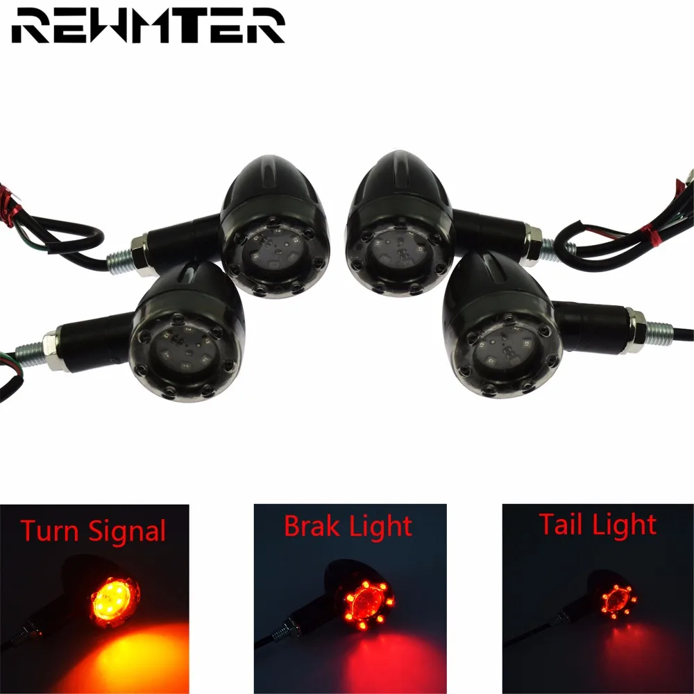 Universal Motorcycle Flasher Turn Signal Light LED Indicators Brake Tail 4pcs For Harley Cafe Racer XL Kawasaki |