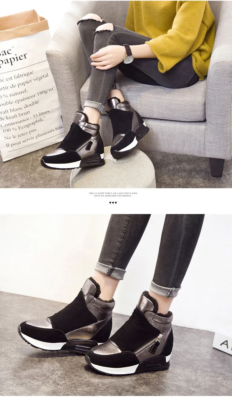 Замшевые Зимние ботинки; женские кроссовки, визуально увеличивающие рост; зимняя обувь на плоской платформе; женские зимние ботинки; ботинки на танкетке; теплый плюш; YX465