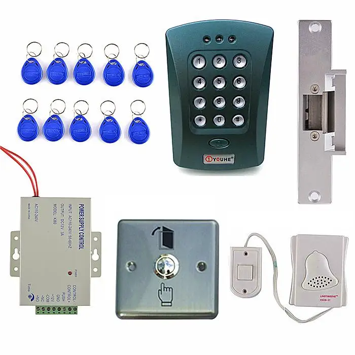 

Stainless Steel Door Switch + 125KHz EM Card Keypad Access Control Security System Kit+Electric Strike Door Lock