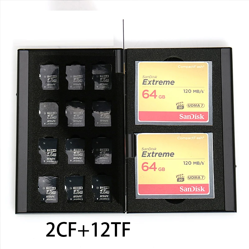

12 in 1 Aluminum Storage Box Bag Memory Card Case Holder Wallet Large Capacity For 2* SD Card 2* CF Card 12*MicroSD Card