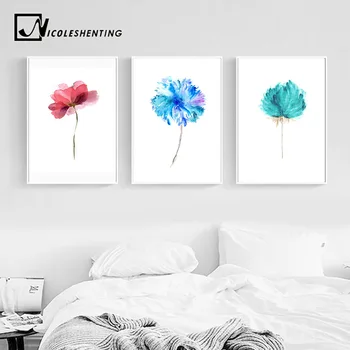 

NICOLESHENTING Watercolor Plant Flower Canvas Poster Minimalist Art Canvas Wall Picture Print Modern Home Room Decoration