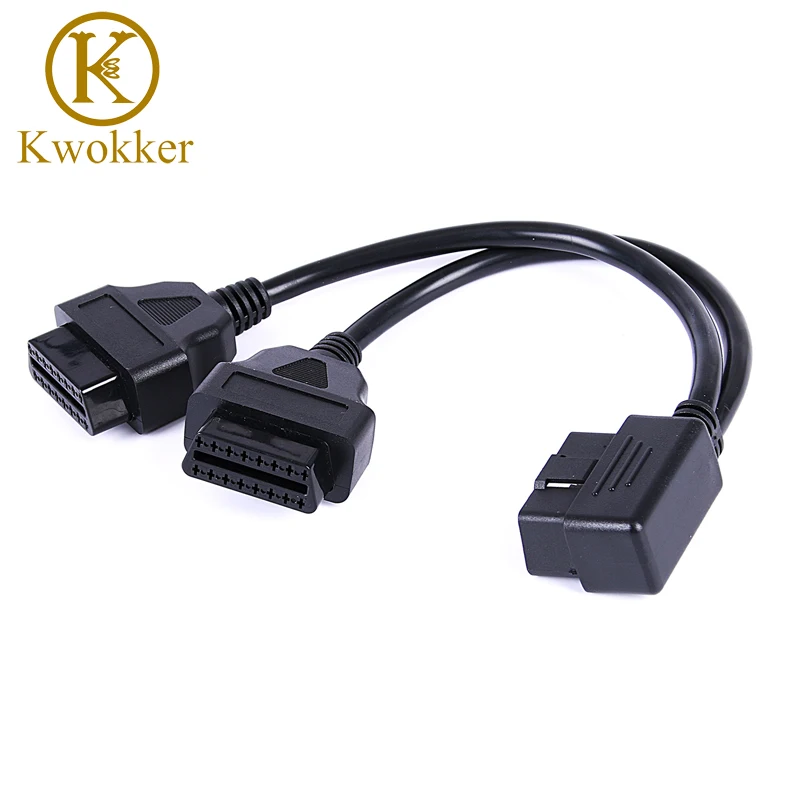 KWOKKER 40 см OBD 2 OBDII Y адаптер сплиттер кабель Мужской к двойной женский OBD2 Y диагностический инструмент автомобильный соединительный кабель J1962 порты