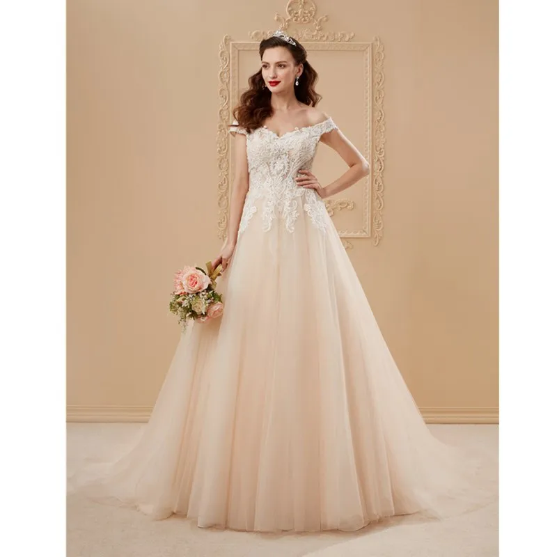 LAN TING BRIDE A Line Princess Off Shoulder Chapel Train Tulle Over