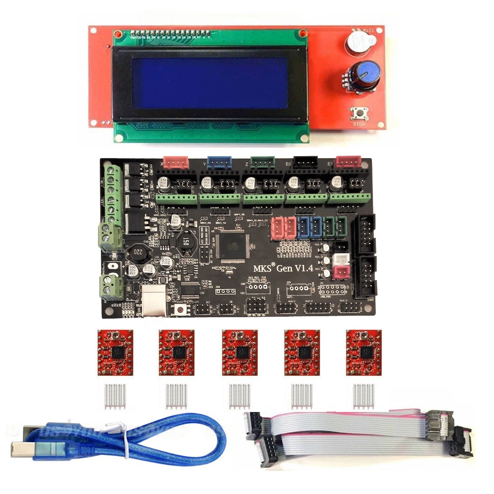 

3D Printer Kit MKS Gen V1.4 Control Board MEGA2560 Motherboard + RAMPS 1.4 With USB Cable+ 2004 LCD+ 5PCS A4988 Stepper Motor