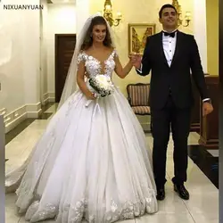 Роскошные Vestido De Noiva 2019 с длинным рукавом Белое платье из фатина с кружевной отделкой для девочек, свадебные платья с пуговицами черное