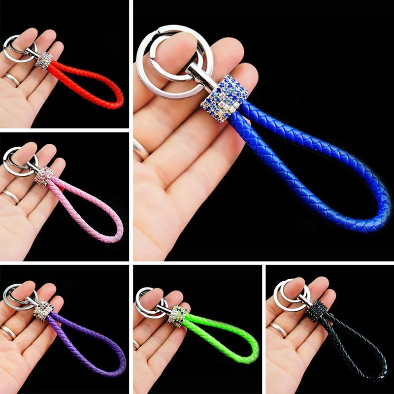 Buy Hand Made PU Leather Strap Key Chains Weave Rope