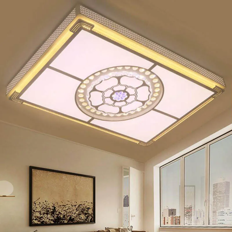 

Fashion atmosphere rectangular crystal living room lamp simple hollow wrought iron ceiling lamp square bedroom led ceiling lamp