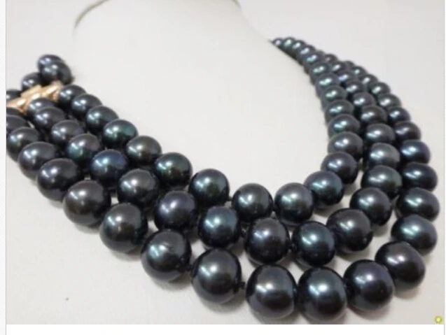 

FREE SHIPPING>@@> TB J0001 strands 9-10mm natural south sea black pearl necklace 18