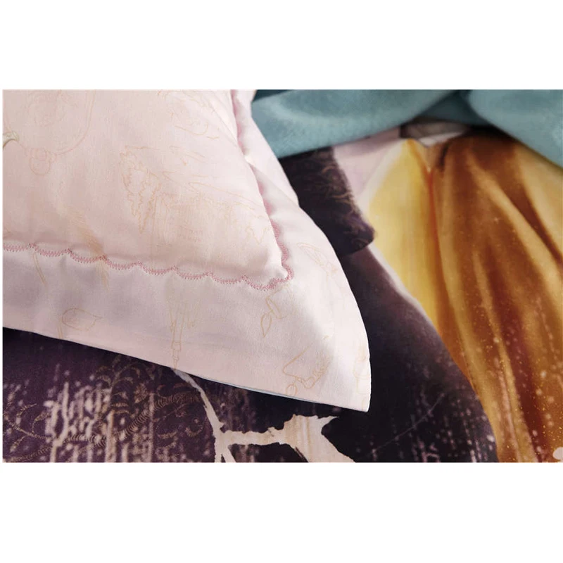 Дисней Красавица и Чудовище мультфильм 3D печатных постельных принадлежностей для девочек украшения в спальню хлопок Пододеяльник Набор двойной размер
