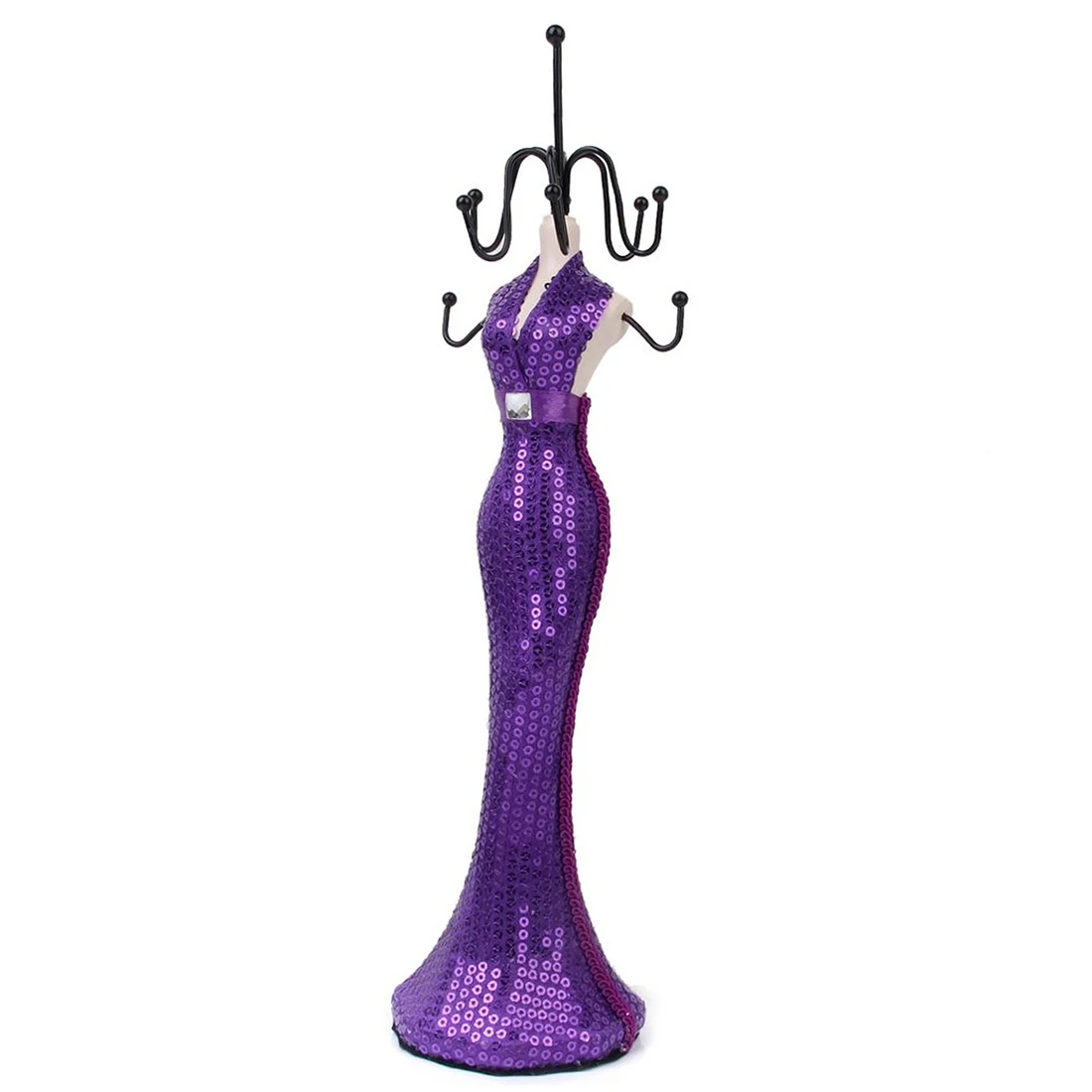 Sequinned Mannequin Gown Earring Display Stand Holder Purple 32CM