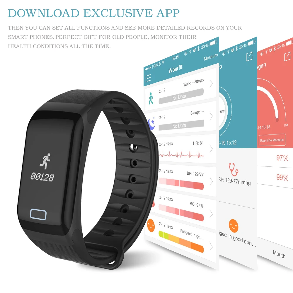 Stepfly водонепроницаемые смарт-браслеты F1 кровяное давление трекер сердечного ритма умные наручные часы умный Браслет-Шагомер Смарт-часы