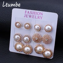 Ltumbe Новая мода 6 пар/компл. золото Цвет цветок наборы с сережками-гвоздиками Имитация Перл Большая серьга-шарик наборы для Для женщин ювелирные изделия